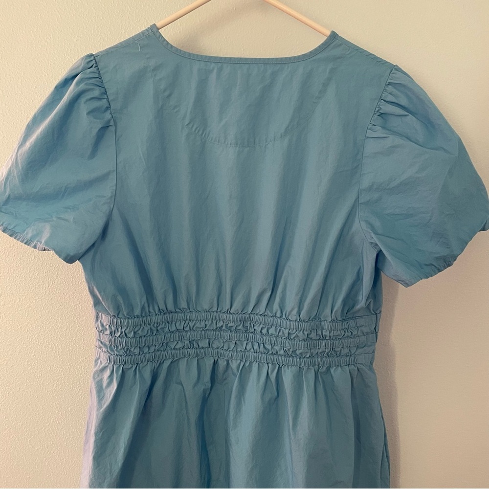 Quince Sky Blue Short Puff Sleeve Mini Dress - Picture 8 of 15